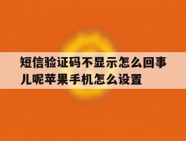 短信验证码不显示怎么回事儿呢苹果手机怎么设置的简单介绍