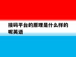 接码平台的原理是什么样的呢英语