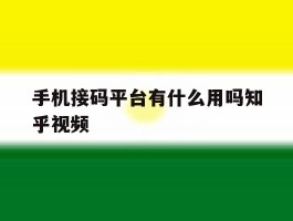 手机接码平台有什么用吗知乎视频