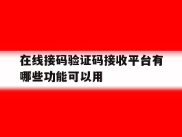 在线接码验证码接收平台有哪些功能可以用的简单介绍