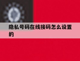 隐私号码在线接码怎么设置的