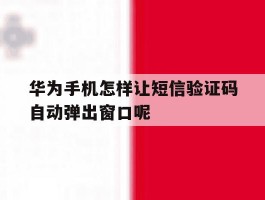 华为手机怎样让短信验证码自动弹出窗口呢