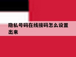 隐私号码在线接码怎么设置出来