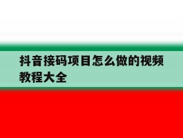 抖音接码项目怎么做的视频教程大全